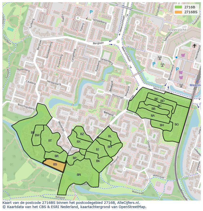Afbeelding van het postcodegebied 2716 BS op de kaart.