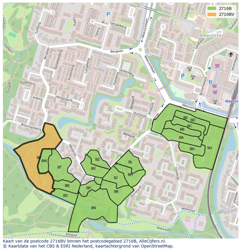 Afbeelding van het postcodegebied 2716 BV op de kaart.