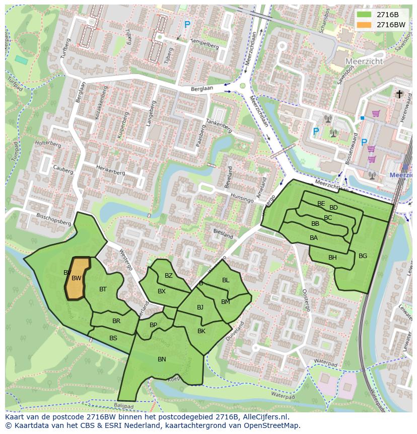 Afbeelding van het postcodegebied 2716 BW op de kaart.