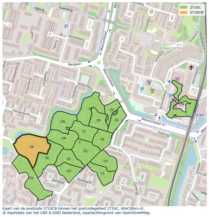 Afbeelding van het postcodegebied 2716 CB op de kaart.