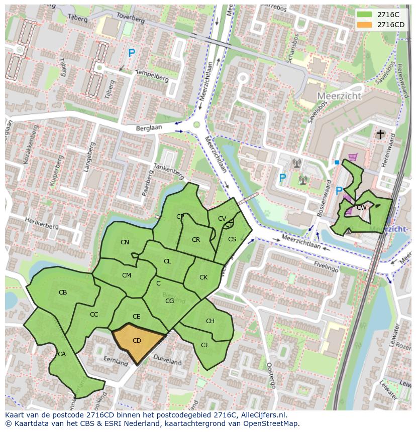 Afbeelding van het postcodegebied 2716 CD op de kaart.