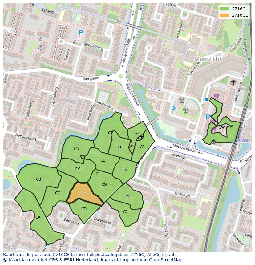 Afbeelding van het postcodegebied 2716 CE op de kaart.
