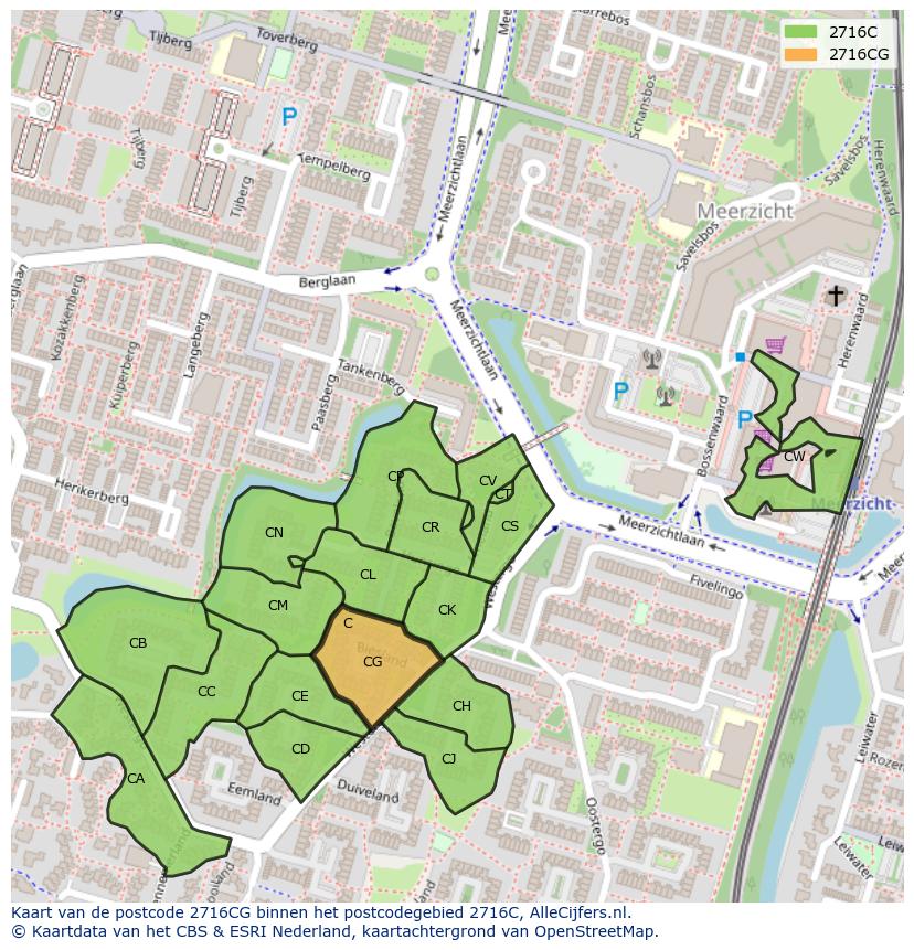 Afbeelding van het postcodegebied 2716 CG op de kaart.