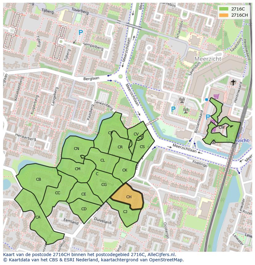 Afbeelding van het postcodegebied 2716 CH op de kaart.