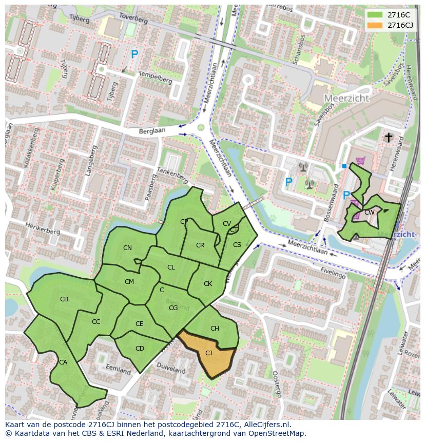 Afbeelding van het postcodegebied 2716 CJ op de kaart.