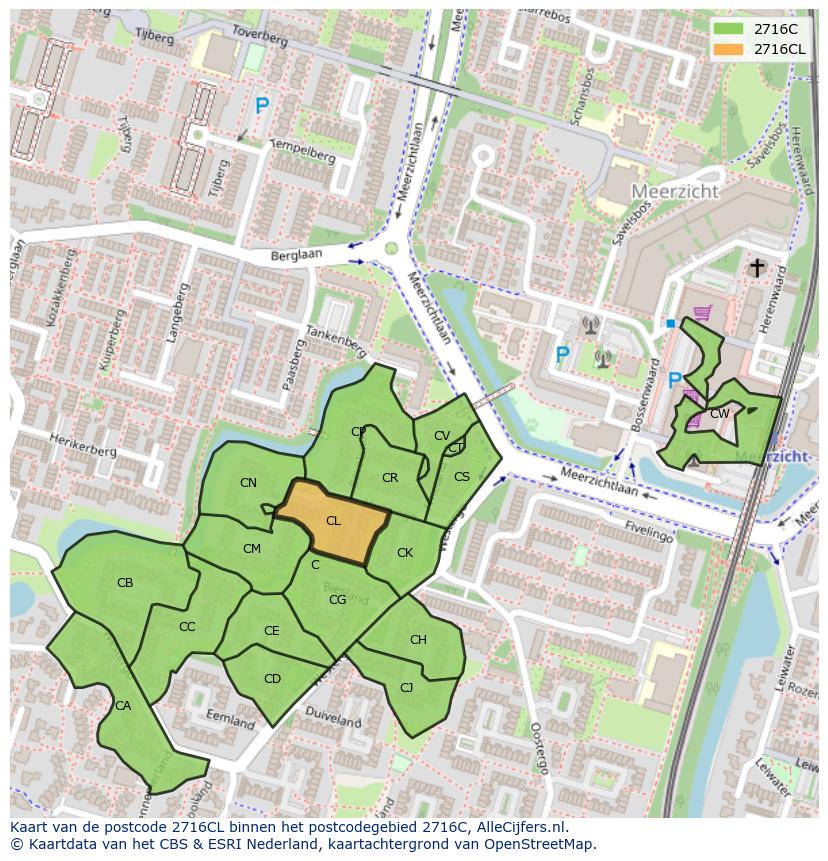 Afbeelding van het postcodegebied 2716 CL op de kaart.