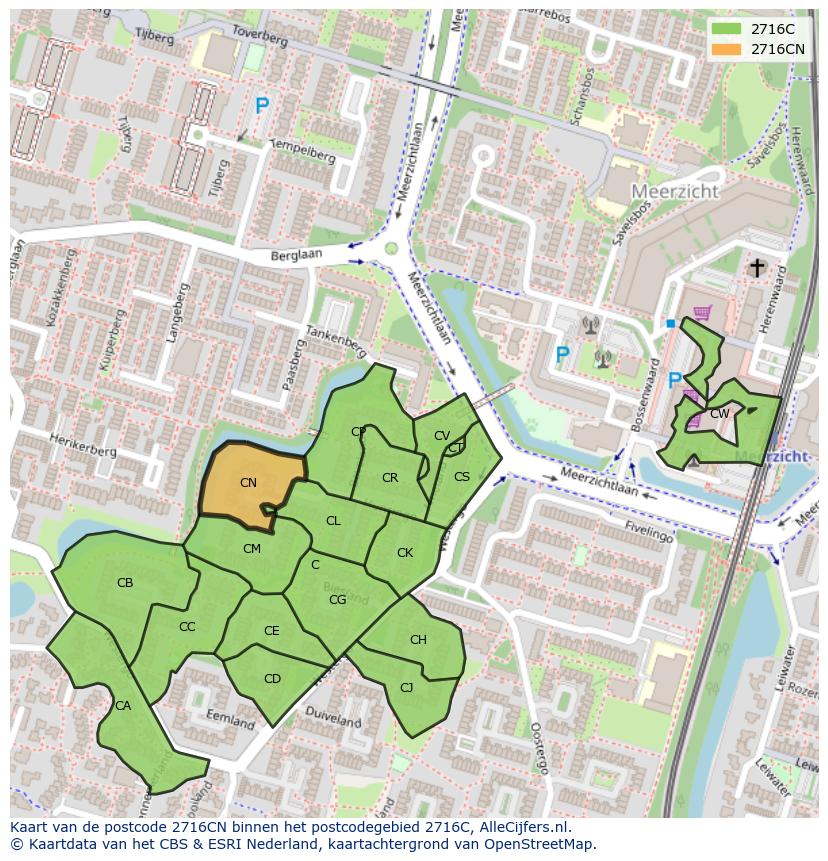 Afbeelding van het postcodegebied 2716 CN op de kaart.