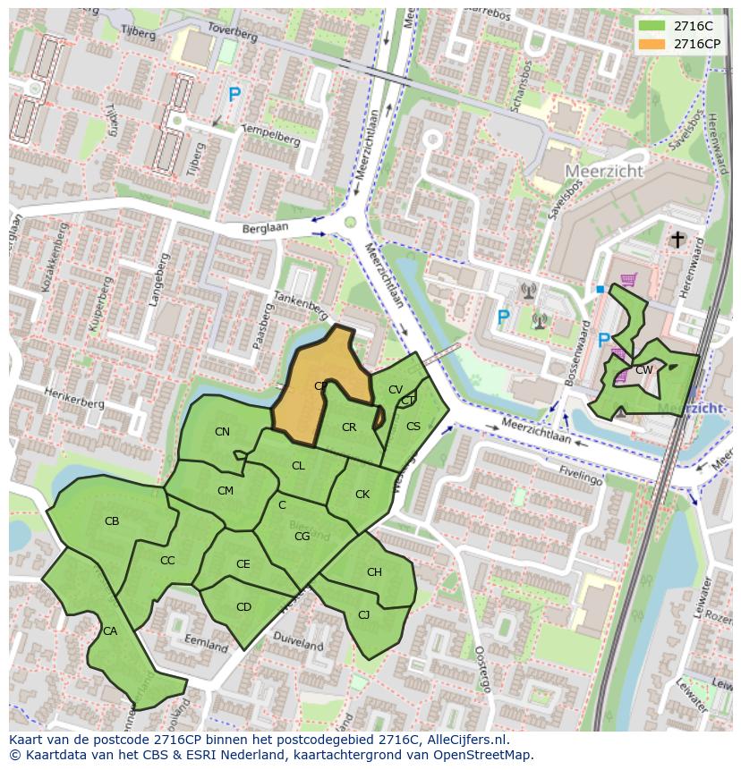 Afbeelding van het postcodegebied 2716 CP op de kaart.