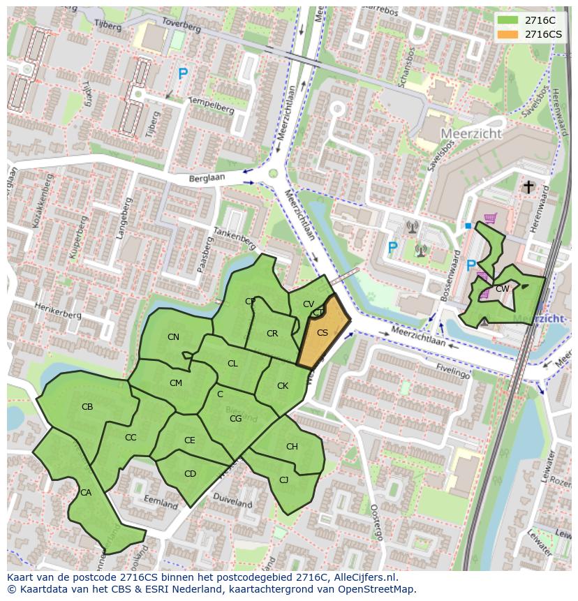 Afbeelding van het postcodegebied 2716 CS op de kaart.