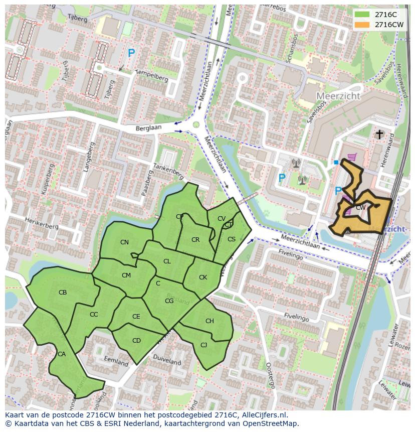 Afbeelding van het postcodegebied 2716 CW op de kaart.