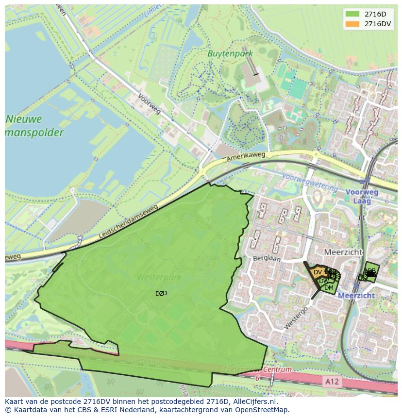 Afbeelding van het postcodegebied 2716 DV op de kaart.