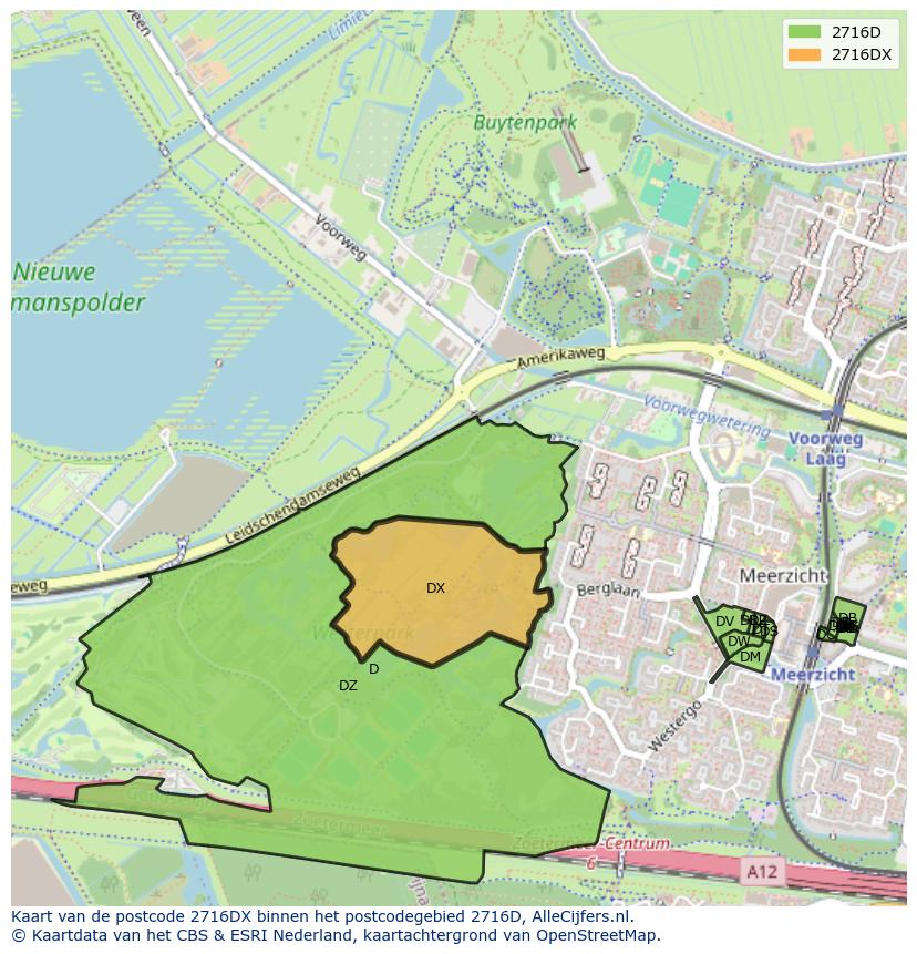 Afbeelding van het postcodegebied 2716 DX op de kaart.