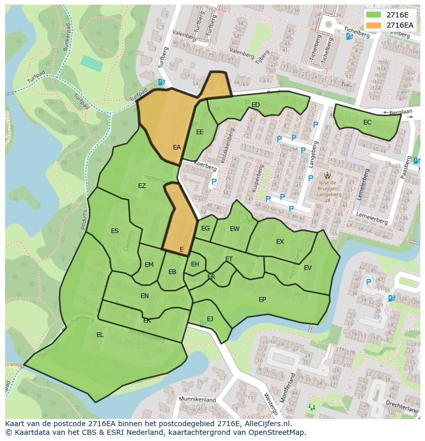 Afbeelding van het postcodegebied 2716 EA op de kaart.