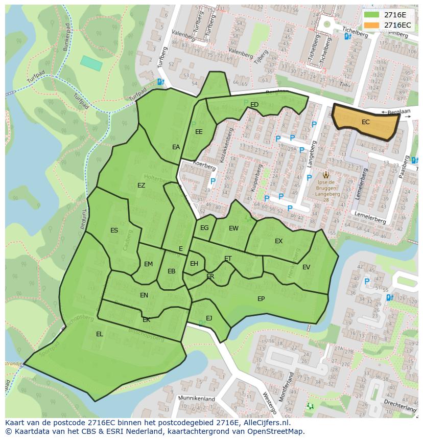 Afbeelding van het postcodegebied 2716 EC op de kaart.