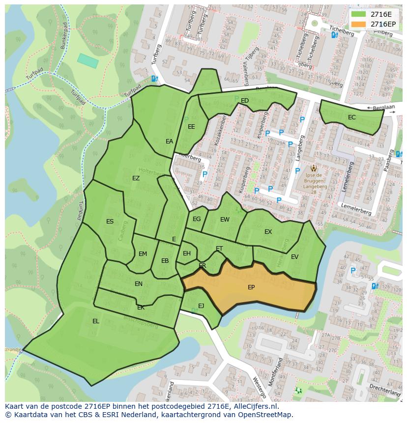 Afbeelding van het postcodegebied 2716 EP op de kaart.