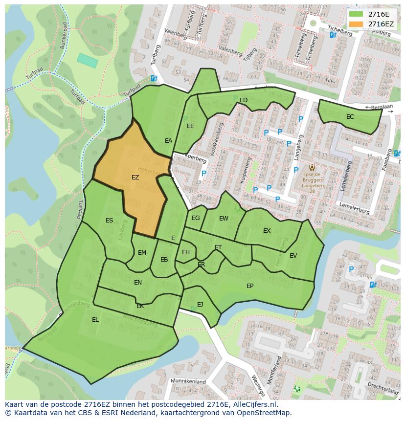 Afbeelding van het postcodegebied 2716 EZ op de kaart.