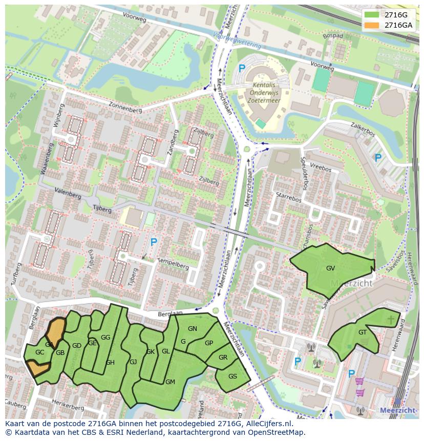 Afbeelding van het postcodegebied 2716 GA op de kaart.