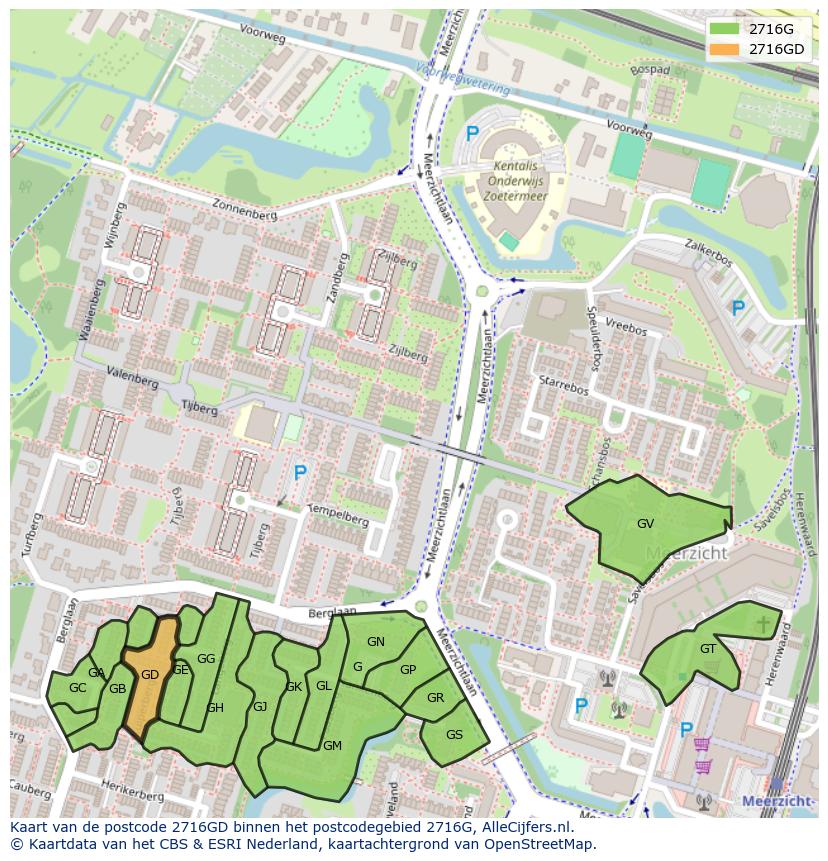 Afbeelding van het postcodegebied 2716 GD op de kaart.