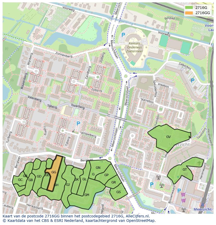 Afbeelding van het postcodegebied 2716 GG op de kaart.