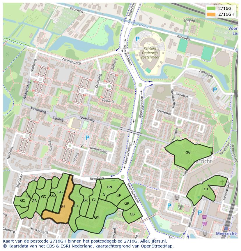 Afbeelding van het postcodegebied 2716 GH op de kaart.