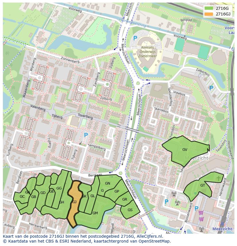 Afbeelding van het postcodegebied 2716 GJ op de kaart.