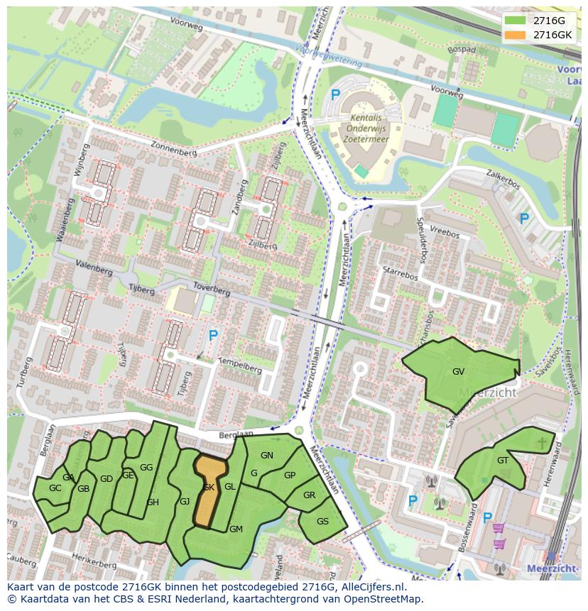 Afbeelding van het postcodegebied 2716 GK op de kaart.