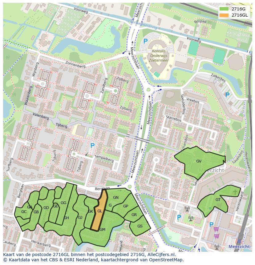 Afbeelding van het postcodegebied 2716 GL op de kaart.