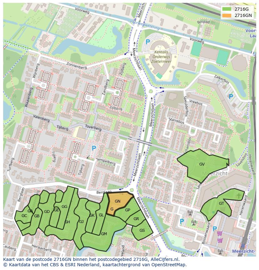Afbeelding van het postcodegebied 2716 GN op de kaart.