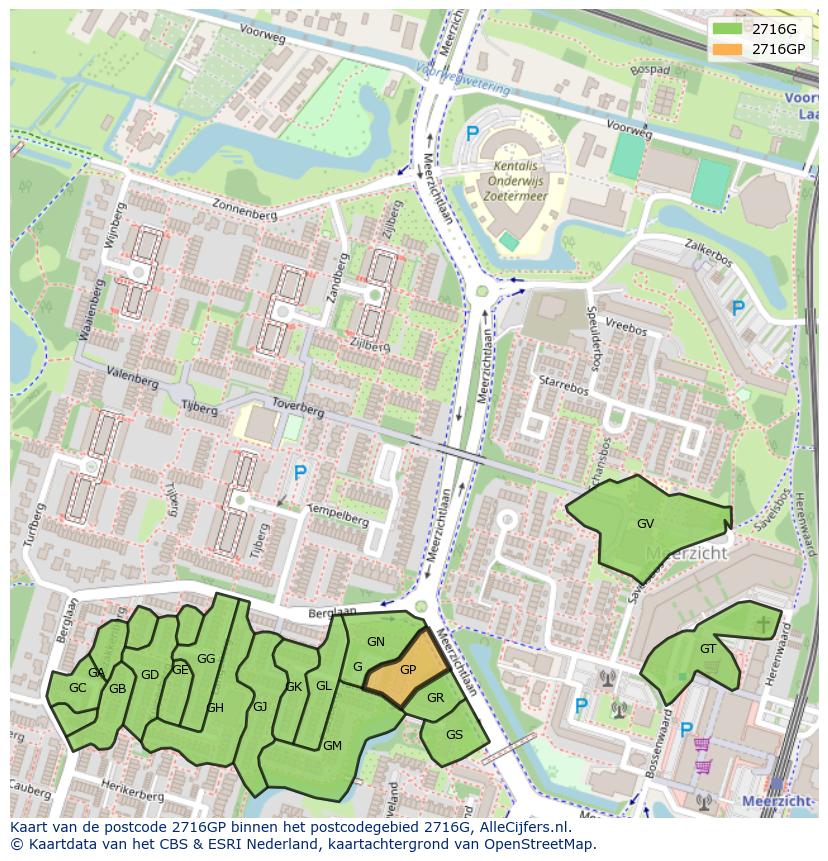 Afbeelding van het postcodegebied 2716 GP op de kaart.