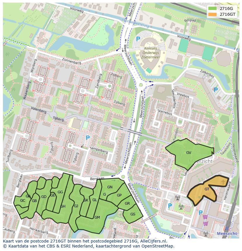 Afbeelding van het postcodegebied 2716 GT op de kaart.