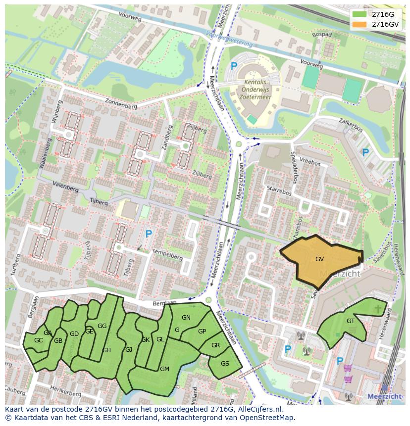 Afbeelding van het postcodegebied 2716 GV op de kaart.