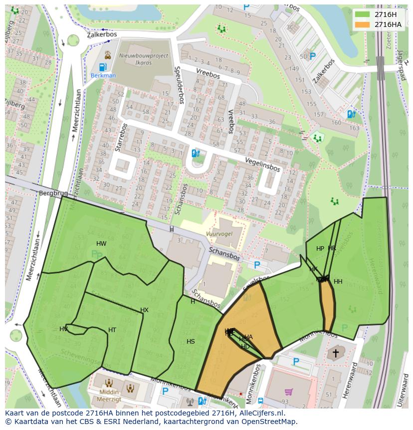Afbeelding van het postcodegebied 2716 HA op de kaart.