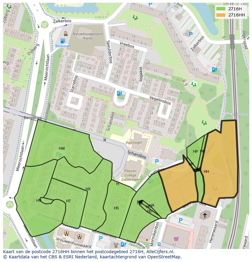 Afbeelding van het postcodegebied 2716 HH op de kaart.
