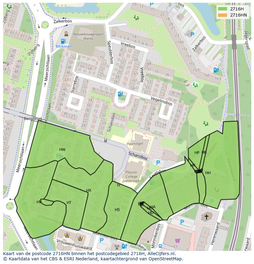Afbeelding van het postcodegebied 2716 HN op de kaart.