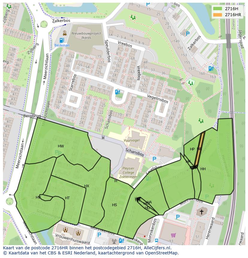 Afbeelding van het postcodegebied 2716 HR op de kaart.