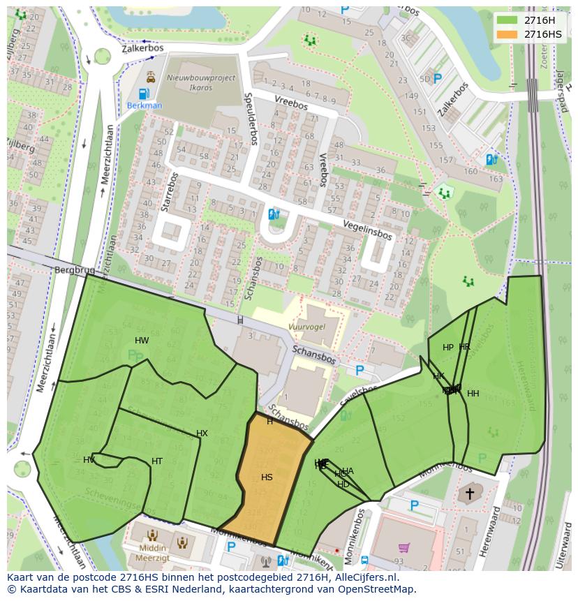 Afbeelding van het postcodegebied 2716 HS op de kaart.