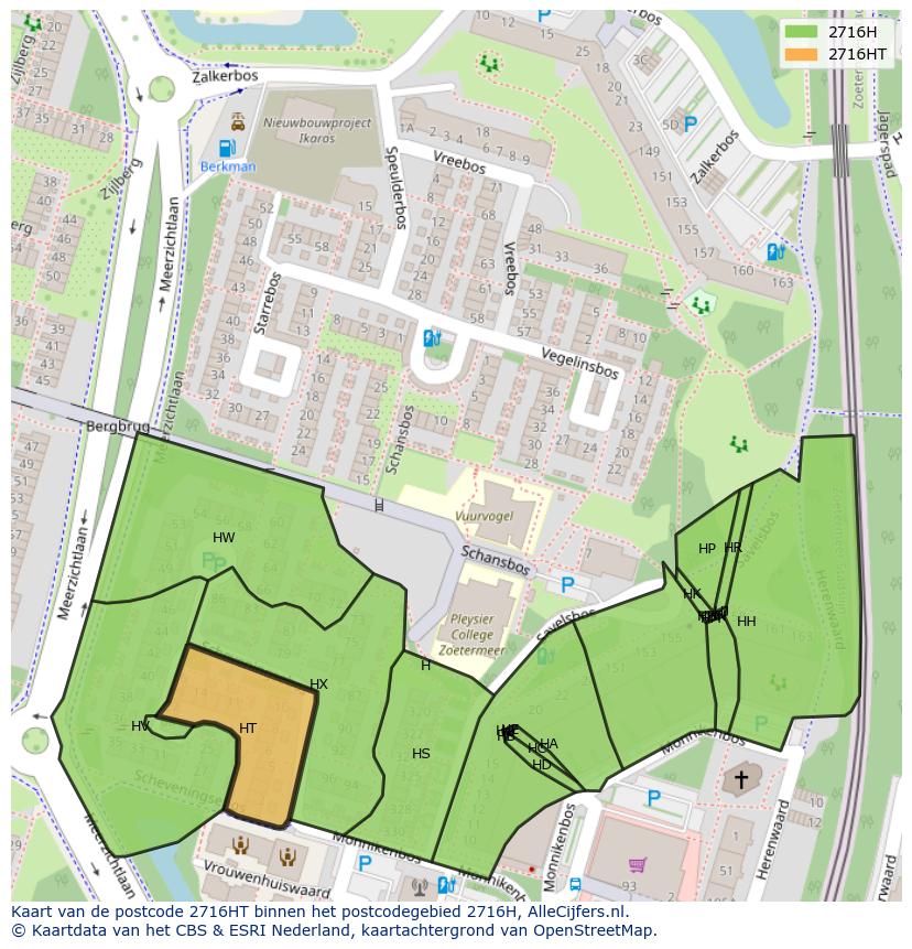 Afbeelding van het postcodegebied 2716 HT op de kaart.