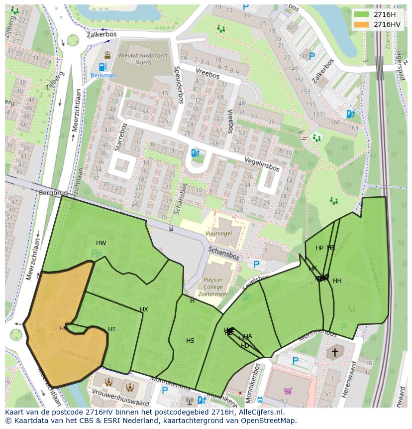 Afbeelding van het postcodegebied 2716 HV op de kaart.