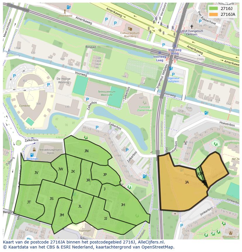 Afbeelding van het postcodegebied 2716 JA op de kaart.