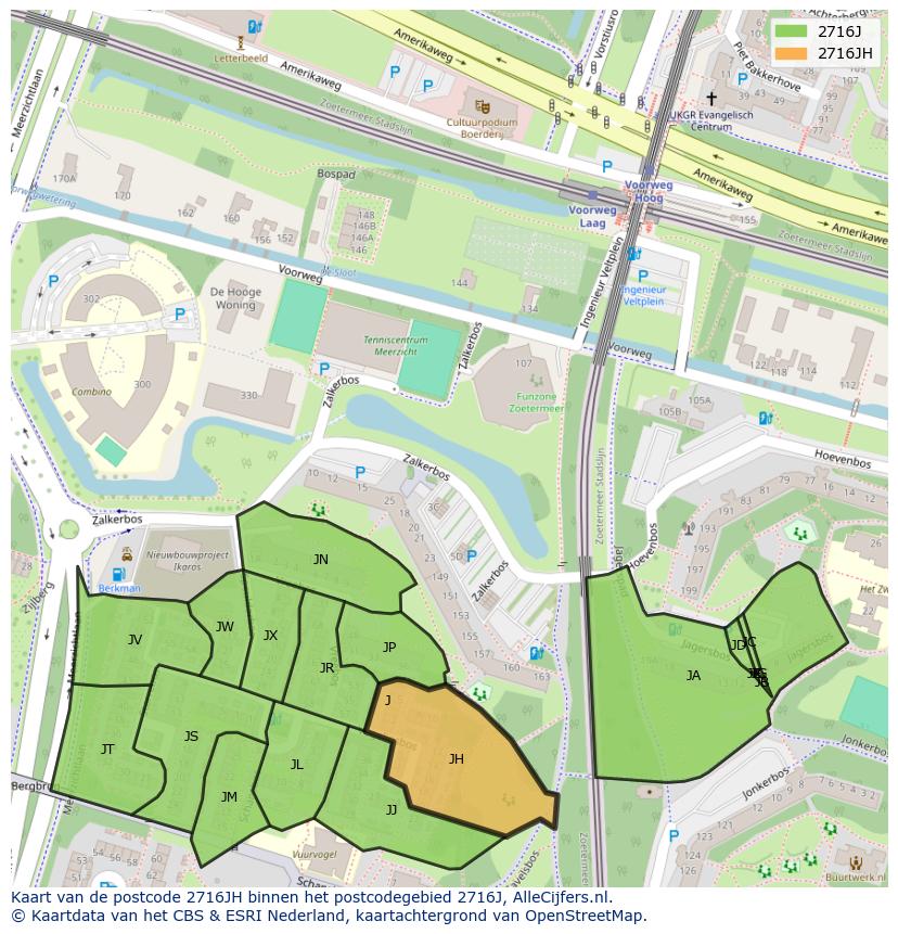 Afbeelding van het postcodegebied 2716 JH op de kaart.