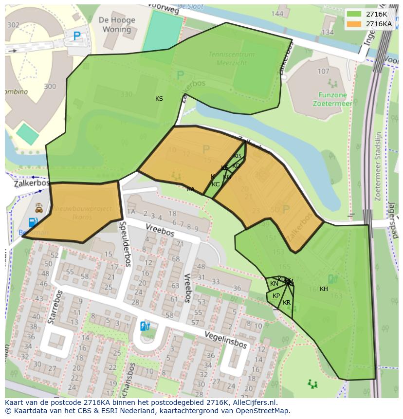 Afbeelding van het postcodegebied 2716 KA op de kaart.