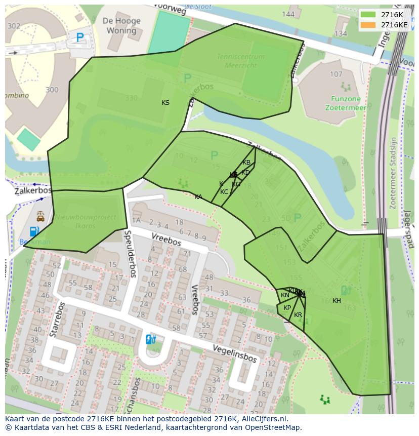 Afbeelding van het postcodegebied 2716 KE op de kaart.