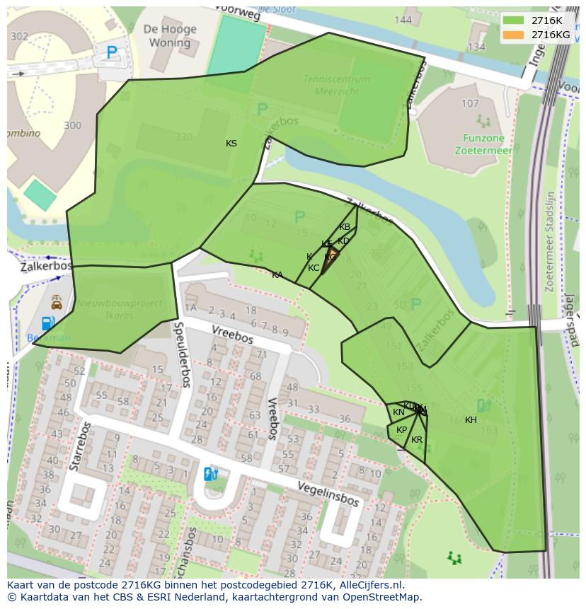 Afbeelding van het postcodegebied 2716 KG op de kaart.