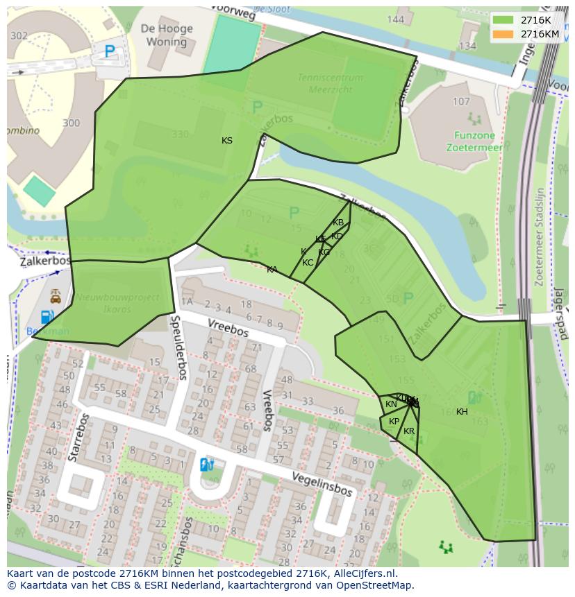 Afbeelding van het postcodegebied 2716 KM op de kaart.