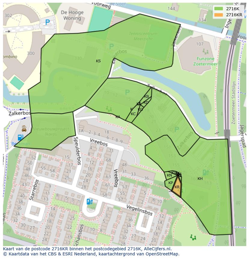 Afbeelding van het postcodegebied 2716 KR op de kaart.