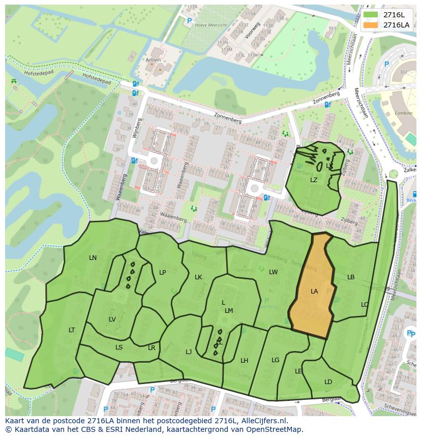 Afbeelding van het postcodegebied 2716 LA op de kaart.