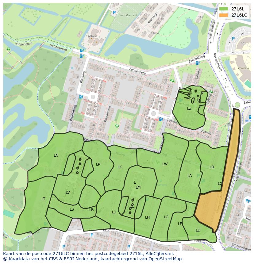 Afbeelding van het postcodegebied 2716 LC op de kaart.