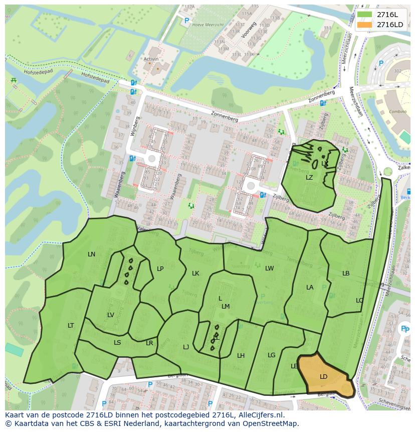 Afbeelding van het postcodegebied 2716 LD op de kaart.