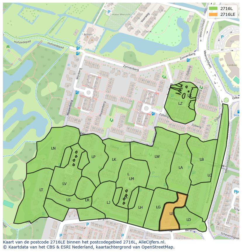 Afbeelding van het postcodegebied 2716 LE op de kaart.