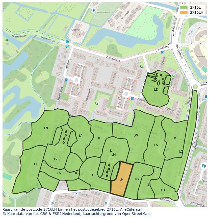 Afbeelding van het postcodegebied 2716 LH op de kaart.